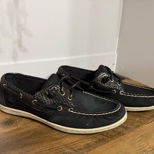 Sperry’s Black Boat Shoes with Gold Dimond Pattern